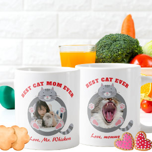 Cute Best Cat Mum Ever Cat Mama Modern 2 Photo Large Coffee Mug