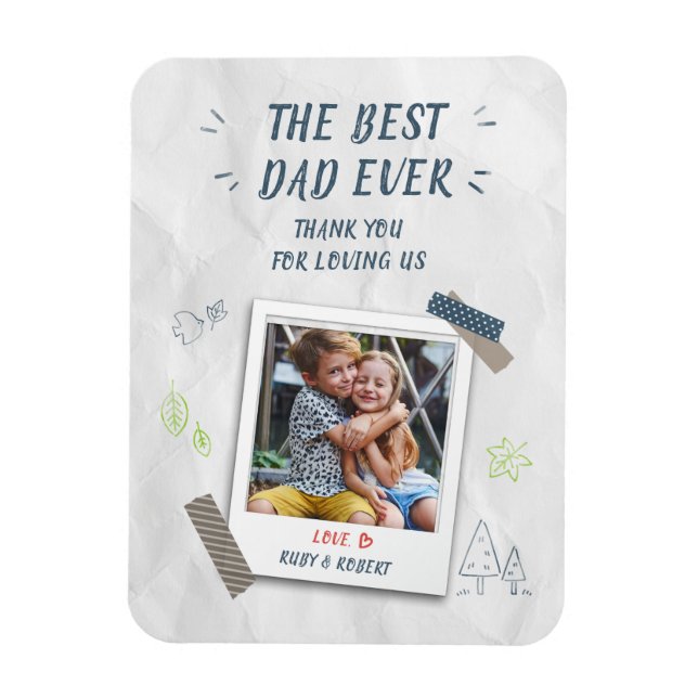 Cute Best Dad Ever Kids Photo Custom Magnet (Vertical)