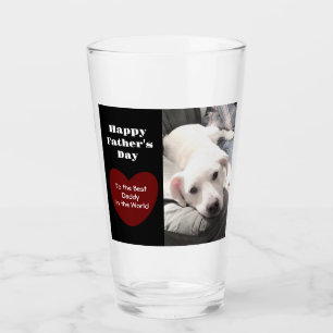Cute Best Dad Ever Puppy Dog Red Heart One Photo Glass