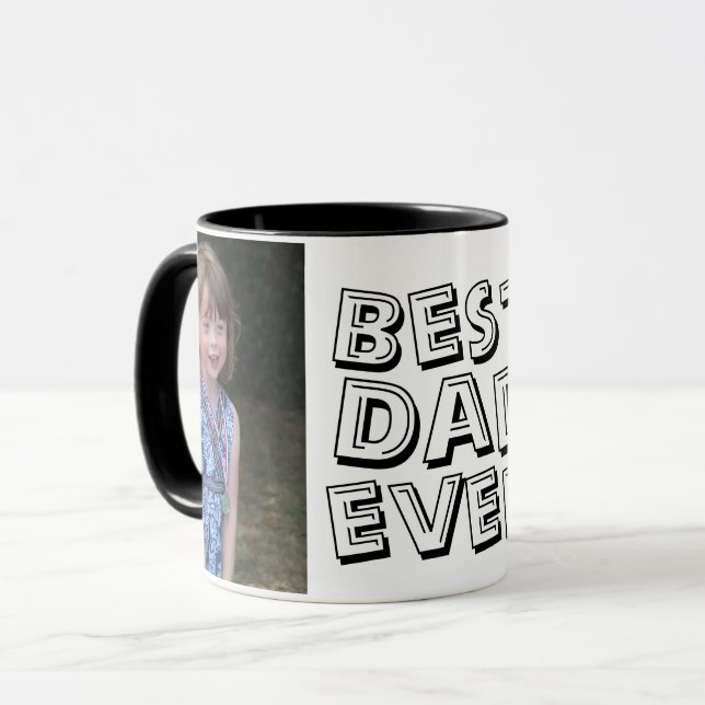 Cute Best Dad Ever Two Photo Black Father's Day Mug (Front Left)