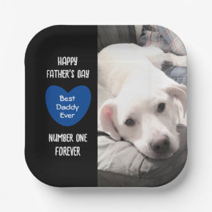 Cute Best Daddy Ever Puppy Dog Blue Heart 1 Photo Paper Plate