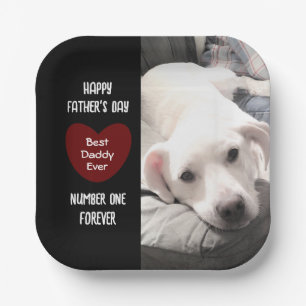 Cute Best Daddy Ever Puppy Dog Red Heart 1 Photo Paper Plate