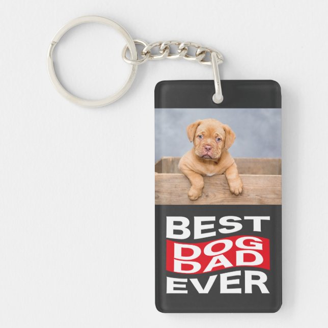 Cute Best Dog Dad Ever Pet Photo Custom Key Ring (Front)