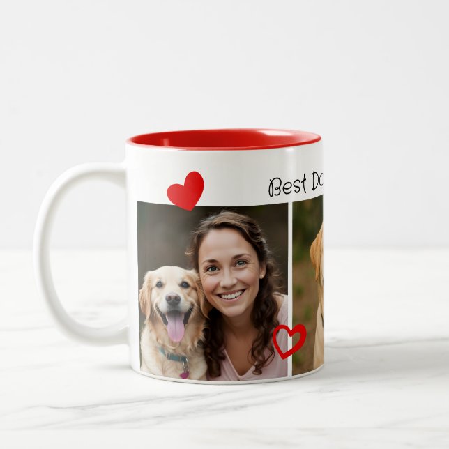 Cute Best Dog Mum Hearts 3 Photo Two-Tone Coffee Mug (Left)