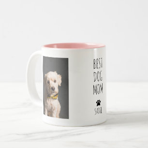 Cute Best Dog Mum Pink White Handwritten Text Two-Tone Coffee Mug