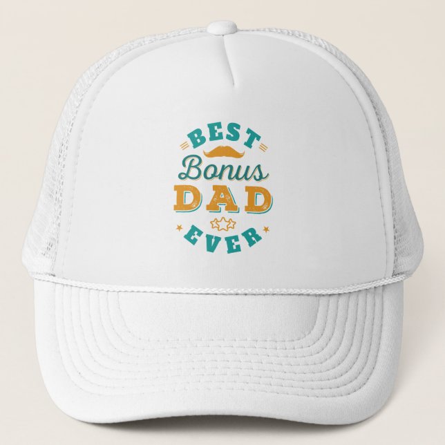 Cute Best Fathers Day Stepdad Novelty Trucker Hat (Front)