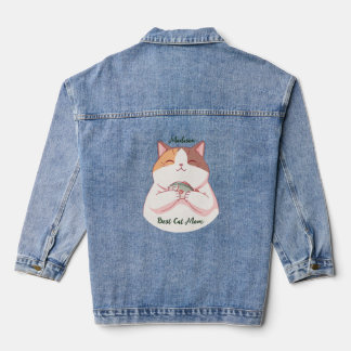 Cute Best fish cat mum custom script Denim Jacket