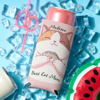 Cute Best fish cat mum custom script Seltzer Can Cooler