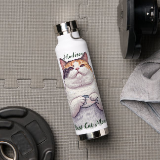 Cute Best fish cat mum custom script Water Bottle