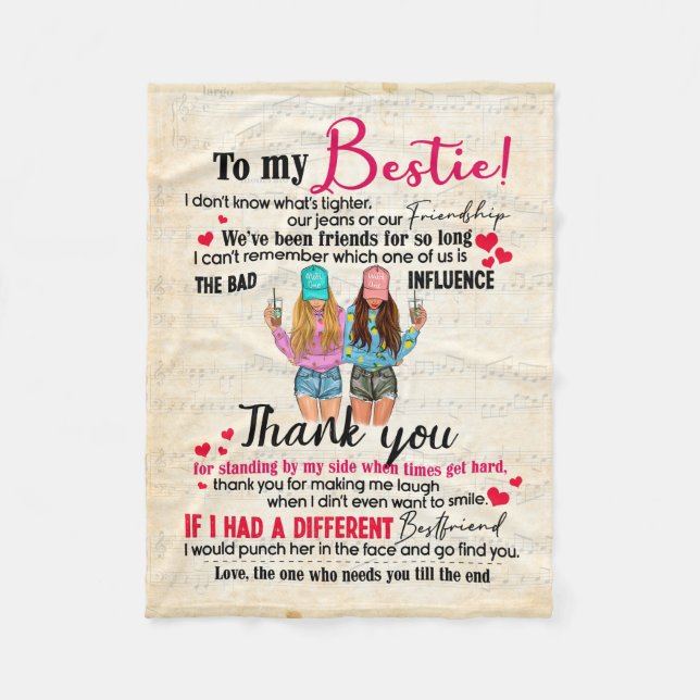 Cute Best Friend Gift, Funny Friendship Day Gifts Fleece Blanket (Front)