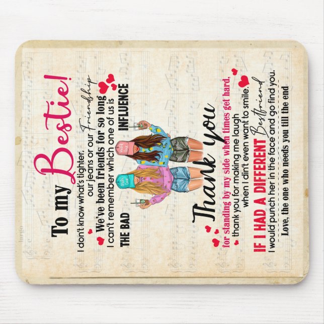 Cute Best Friend Gift, Funny Friendship Day Gifts Mouse Mat (Front)