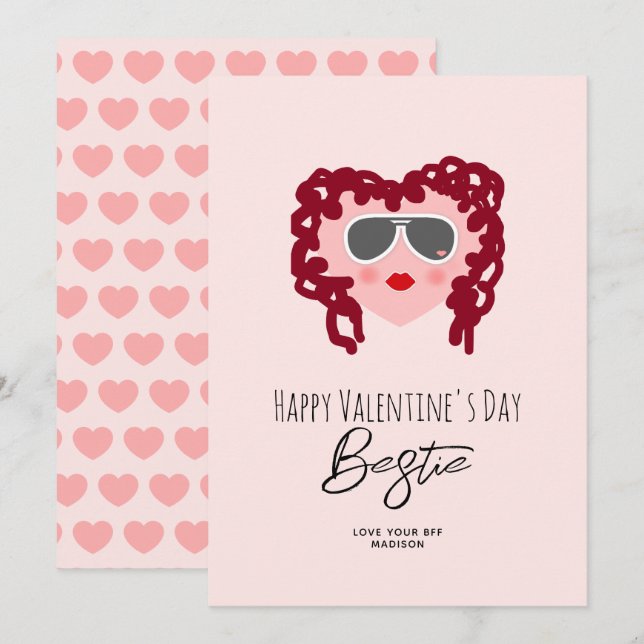 Cute Best Friend Girl Valentines Day Bestie Heart Holiday Card (Front/Back)