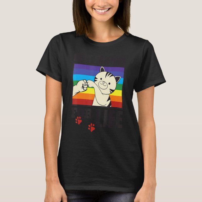 Cute Best Friends For Life Fist Bumping Cat Rainbo T-Shirt (Front)