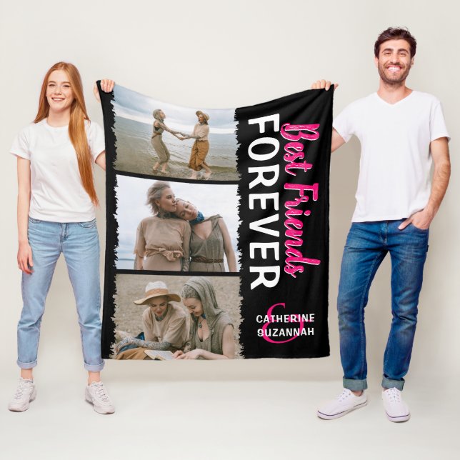 Cute 'Best Friends Forever' 3 Photo Fleece Blanket (In Situ)