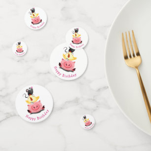 Cute Best Friends Piggy Chick and Mouse - Birthday Confetti