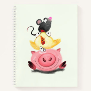 Cute Best Friends Piggy Chick and Mouse - Cartoon Notebook