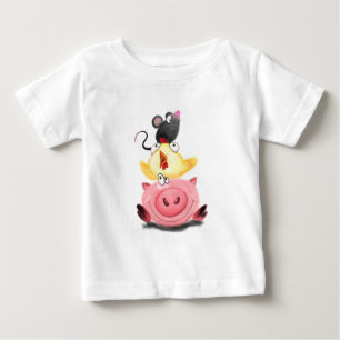 Cute Best Friends Piggy Chick and Mouse - Funny Baby T-Shirt
