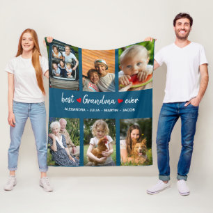 Cute Best Grandma Ever 6 Photo Custom  Fleece Blanket