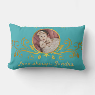 Cute Best Grandma ever photo Gold Teal Blue Throw Lumbar Cushion