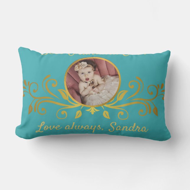 Cute Best Grandma ever photo  Gold Teal Blue Throw Lumbar Cushion (Front)