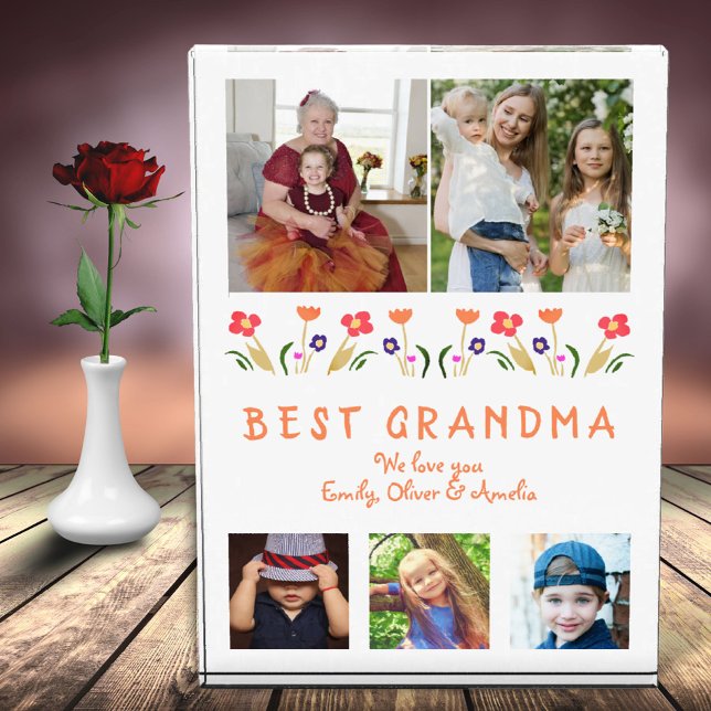 Cute Best Grandma Flowers Floral Family Photo Block (Creator Uploaded)