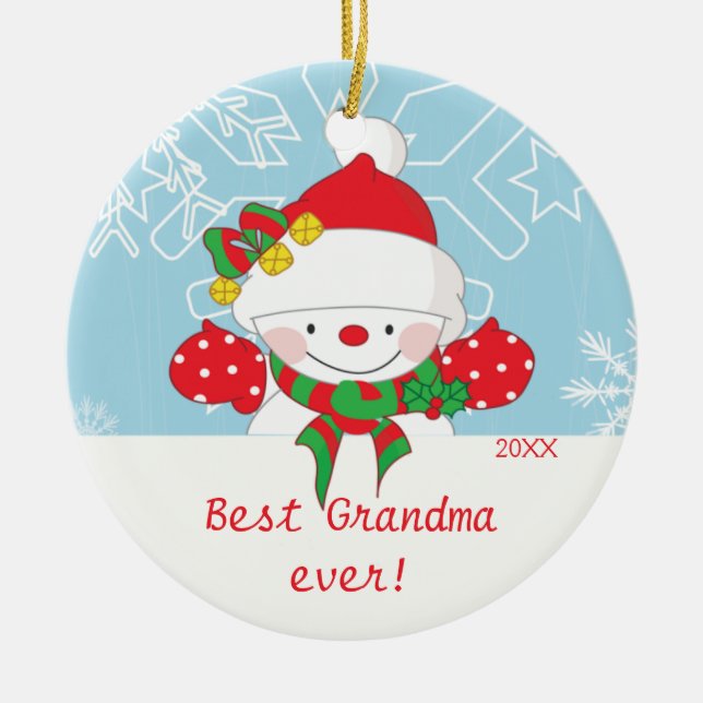 Cute Best Grandma Snowman Christmas Ornament (Front)