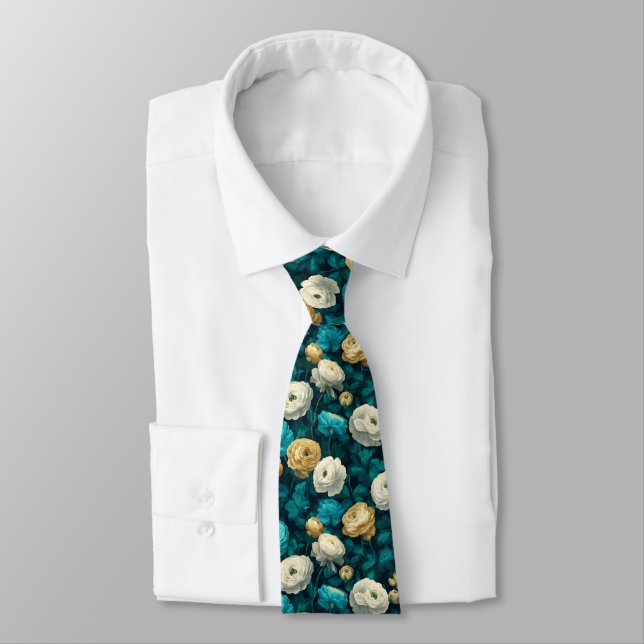 Cute Best Man Ranunculus Floral Tie (Tied)