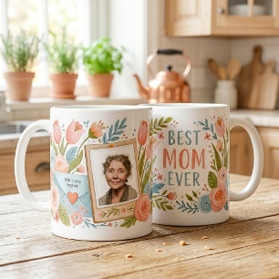 Cute Best Mom Ever Floral Photo Name Mother’s Day  Coffee Mug