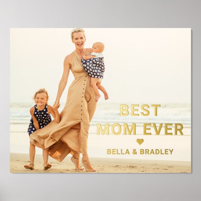 Cute BEST MOM EVER Heart Mother's Day Photo Foil Prints (Front)