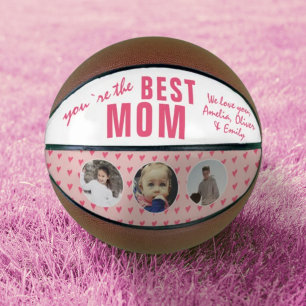 Cute Best Mom Pink Heart 3 Photo Collage Basketball