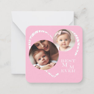 Cute "Best Mum Ever" Heart 3-Photo, Pink & White Card