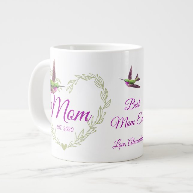 Cute Best Mum Ever Heart  Hummingbird Large Coffee Mug (Front Left)