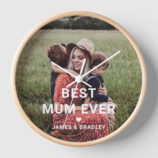 Cute BEST MUM EVER Heart Mother's Day Photo Clock (Front)