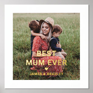 Cute BEST MUM EVER Heart Mother's Day Photo Foil Prints