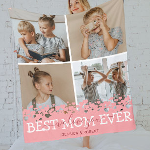Cute Best Mum Ever Photo Collage Fleece Blanket