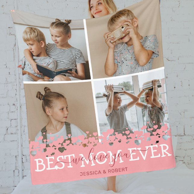 Cute Best Mum Ever Photo Collage Fleece Blanket (Creator Uploaded)