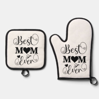 Cute Best Mum Ever Typography Script Mothers Day Oven Mitt & Pot Holder Set