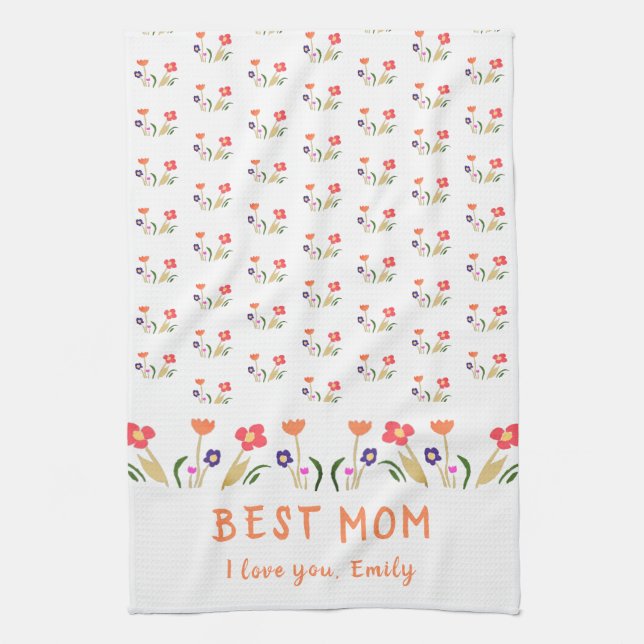 Cute Best Mum Flower Pattern Drawing Mother`s Day  Tea Towel (Vertical)