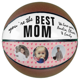 Cute Best Mum Pink Heart 3 Photo Collage Basketball