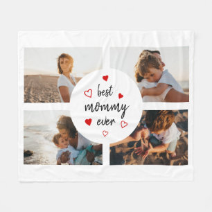 Cute Best Mummy Ever 4 Photo Collage Mother's Day Fleece Blanket
