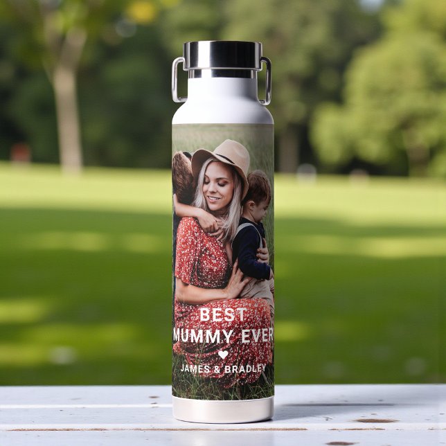 Cute Best Mummy Ever Heart Mother's Day Photo Water Bottle (Creator Uploaded)