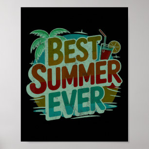 Cute Best Summer Ever Surfing Girls Vacation Swim Poster