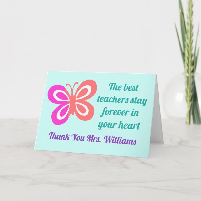 Cute Best Teacher Appreciation Butterfly Quote Card (Front)