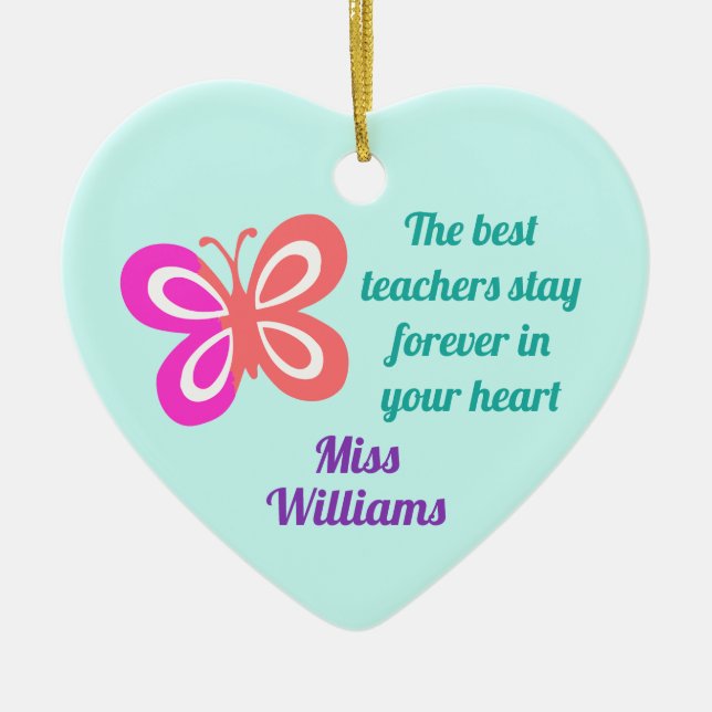 Cute Best Teacher Appreciation Butterfly Quote Ceramic Tree Decoration (Front)
