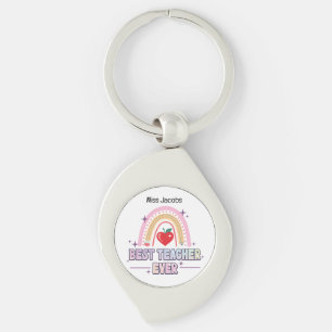 Cute Best Teacher Ever Rainbow Typography  Key Ring