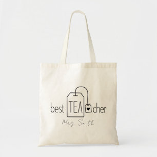 Cute Best Teacher Tea Pun Custom Name Tote Bag