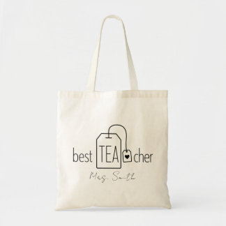 Cute Best Teacher Tea Pun Custom Name Tote Bag