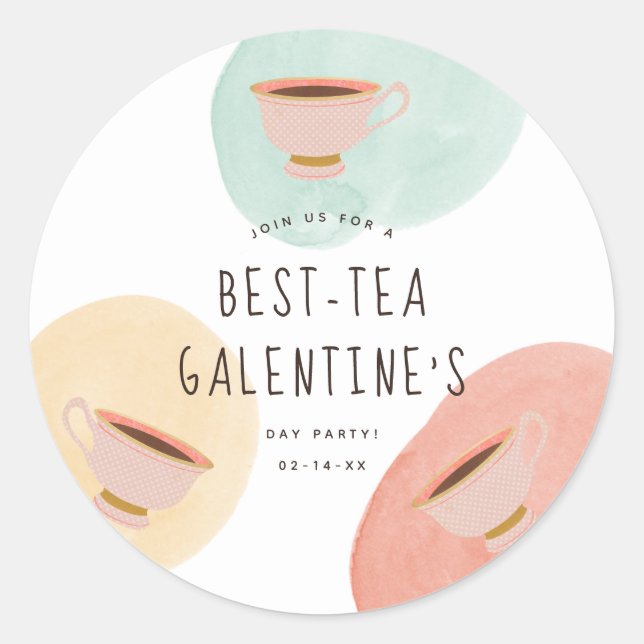 Cute Best-Teas Galentine's Day Party Classic Round Sticker (Front)