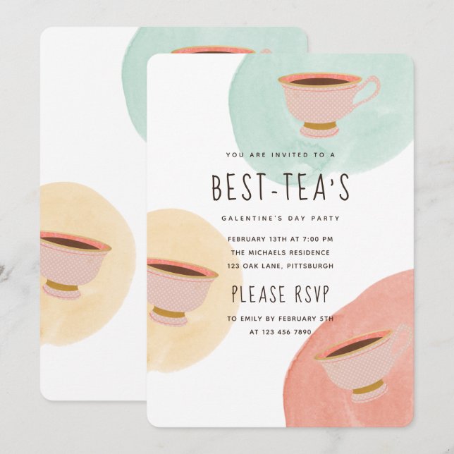 Cute Best-Teas Galentine's Day Party Invitation (Front/Back)