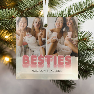 Cute Besties Best Friends Photo Christmas Glass Tree Decoration